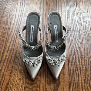 Manolo Blahnik Silver Embellished Women's Shoes